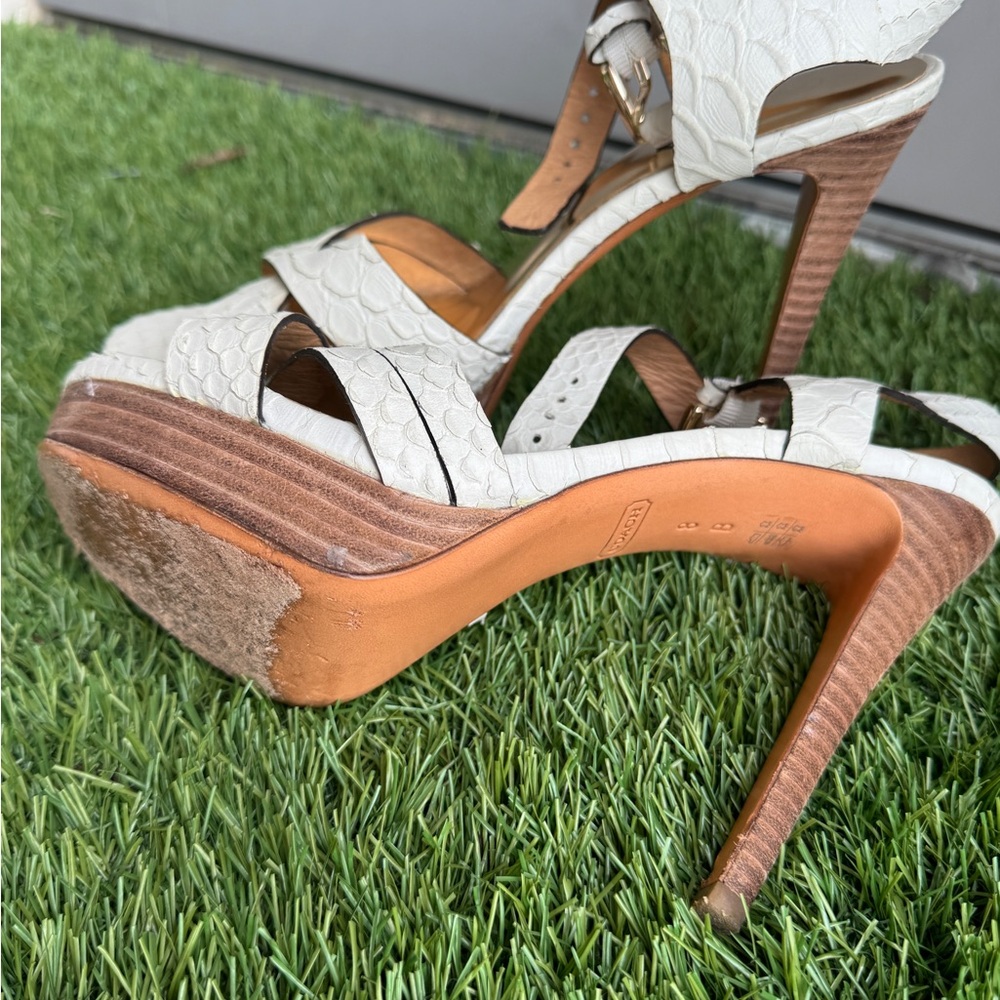 Coach White and Brown Heels with Classic Design